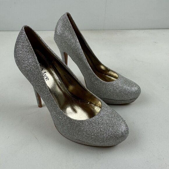 Bella Marie Tamika Mesh Silver Stiletto Platform Heels Closed Toe Pumps Size 7 - Picture 5 of 11